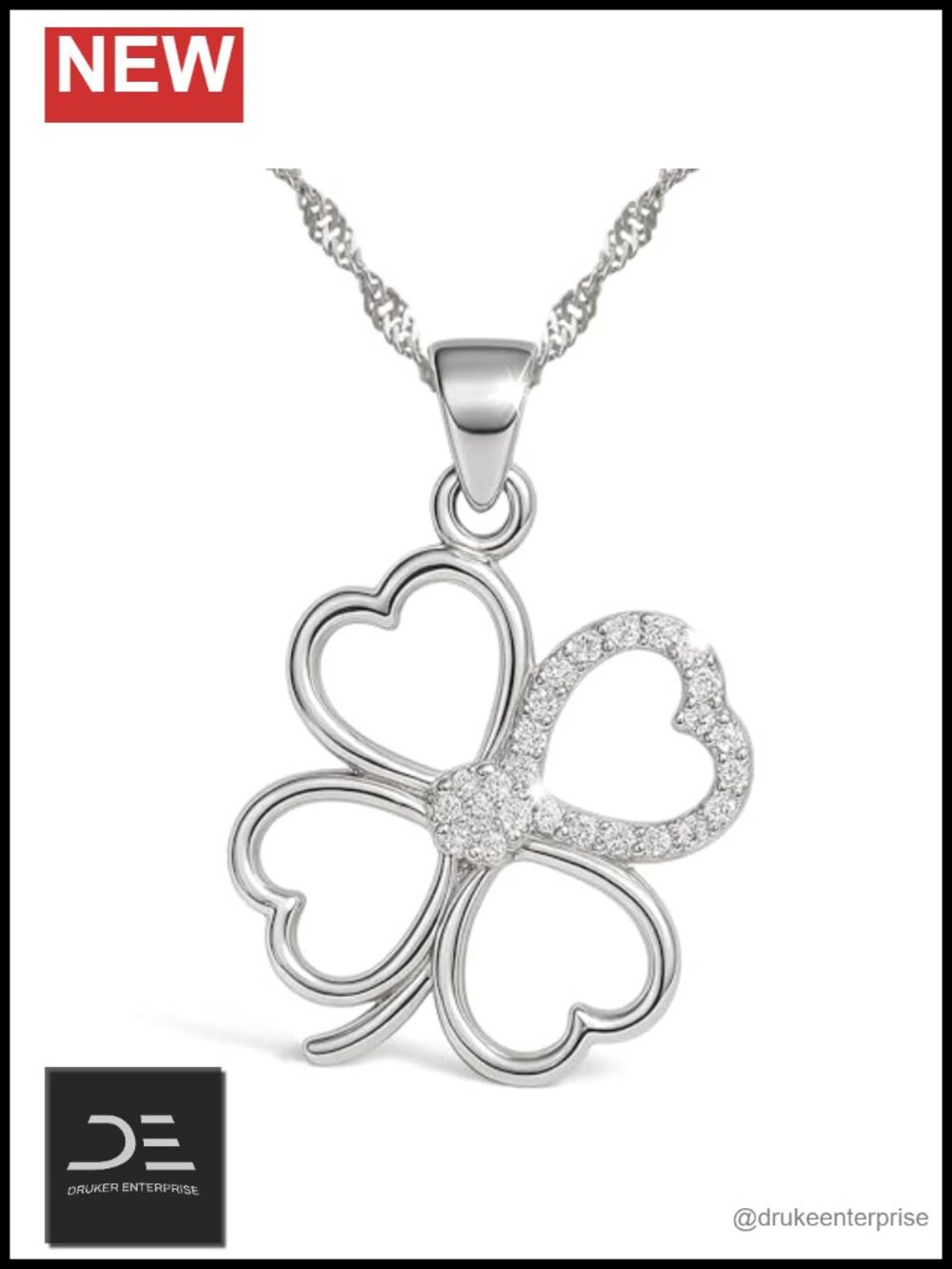 925 Sterling Silver Four Leaf Clover Necklace CZ Pendant Women Gift